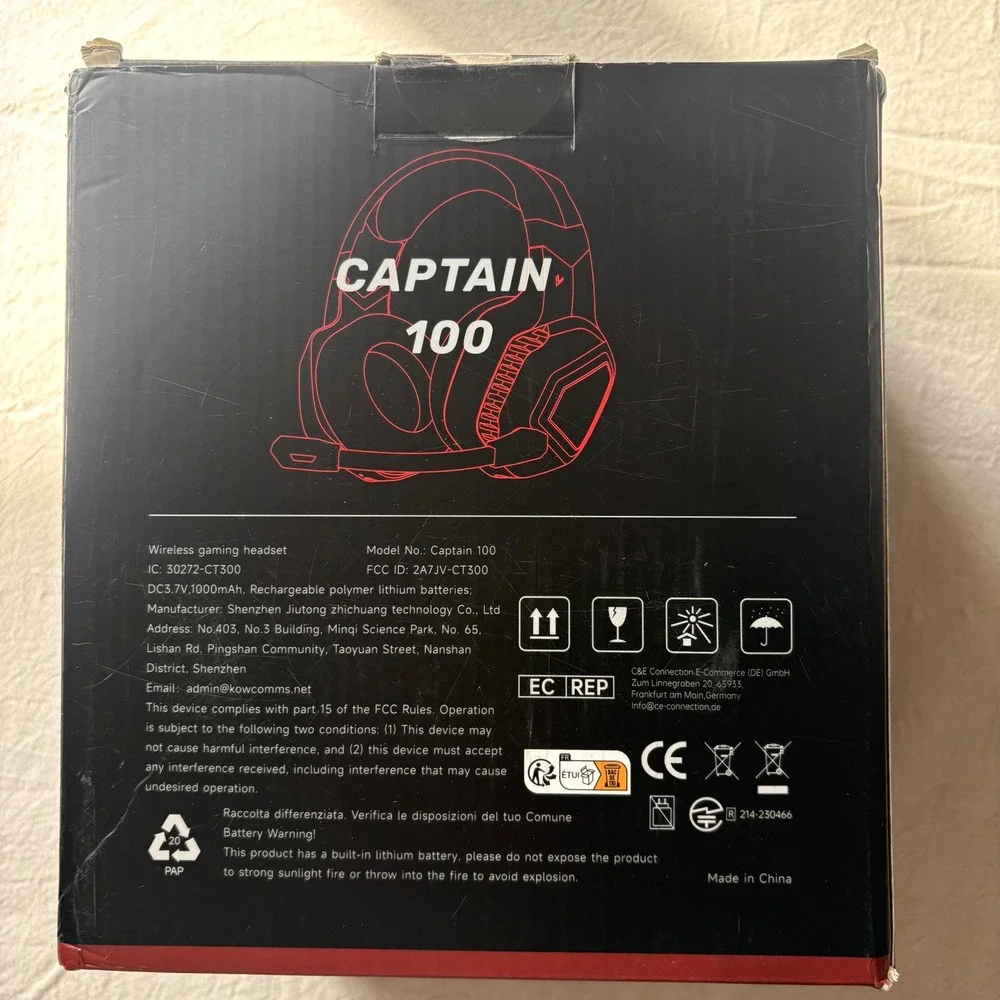 Captain 100 Wireless‎ Gaming Headset Black Blue LED Over Ear with Mic CT300